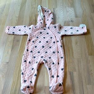 Nordstrom 12M bunting suit in pink with grey hearts NEW WITH TAGS